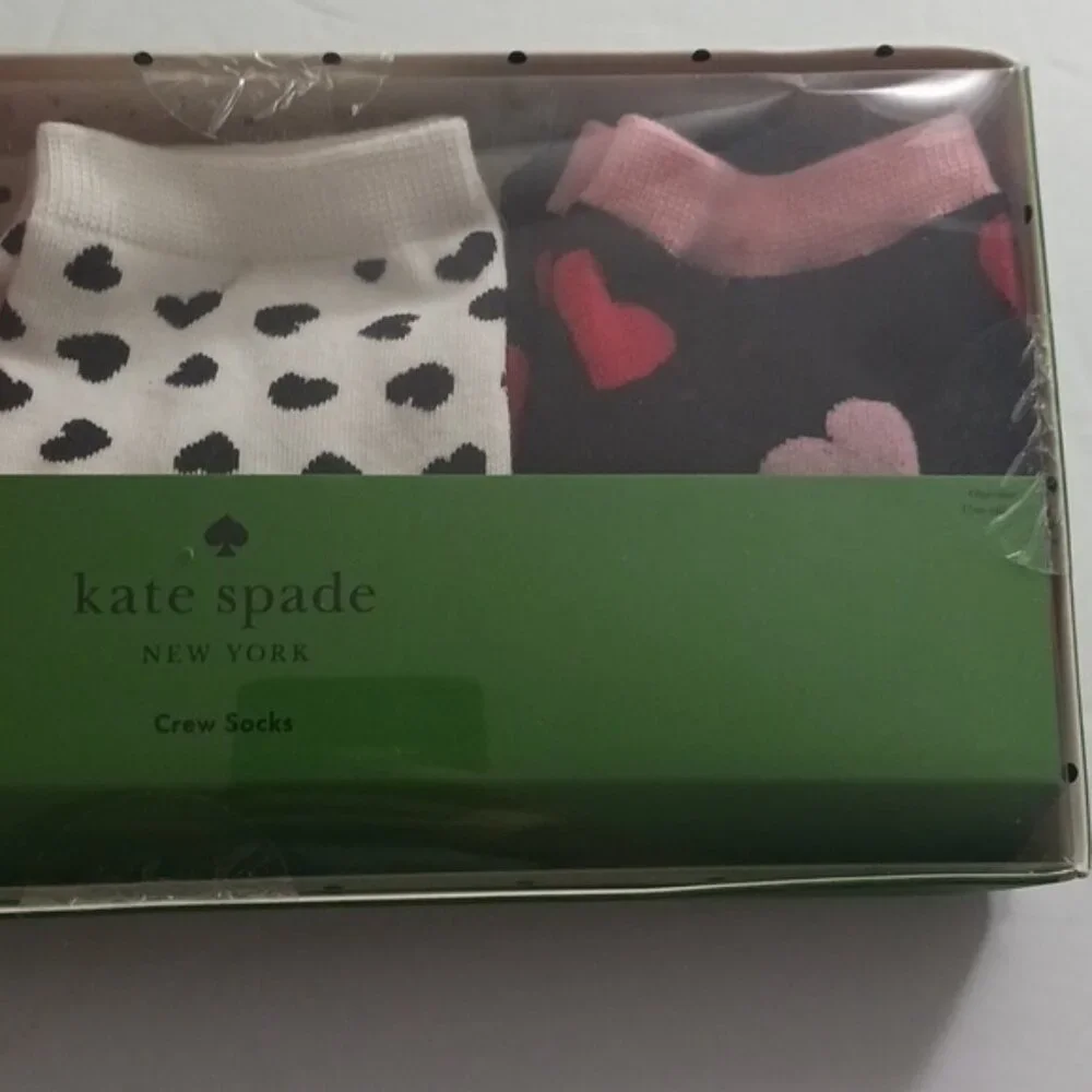 Kate Spade Crew Socks set of 3 White Pink Black NIB